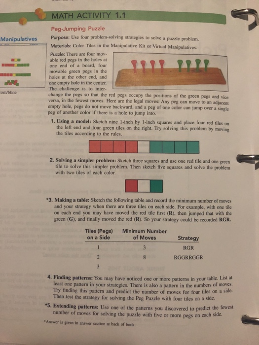 Solved MATH ACTIVITY 1.1 PegJumping Puzzle Purpose Use
