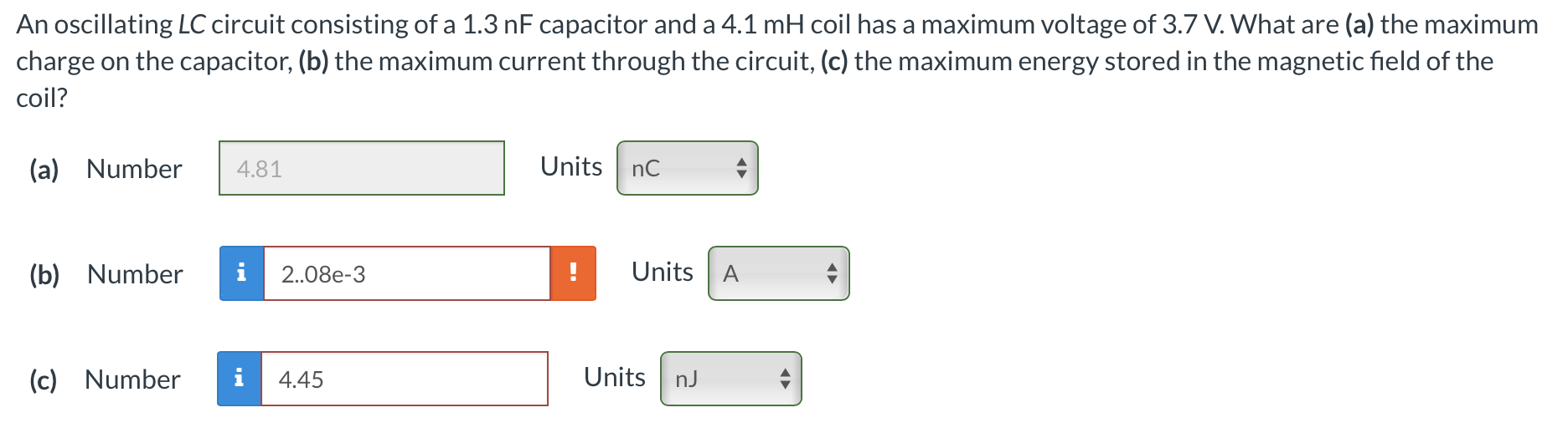 Solved An Oscillating LC Circuit Consisting Of A 1.3 NF | Chegg.com