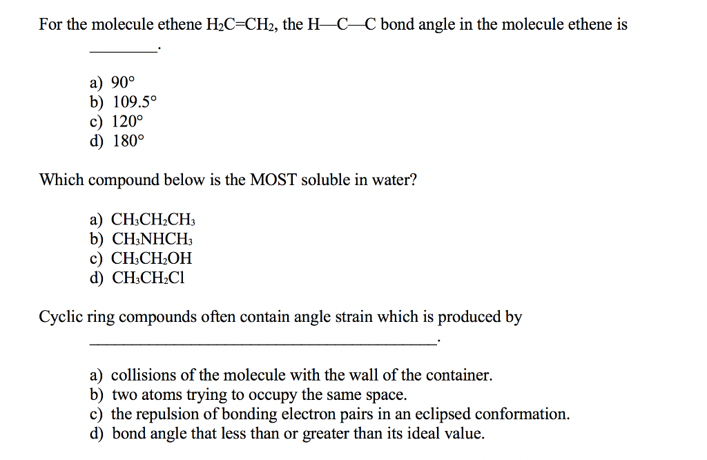 Solved For the molecule ethene H2C CH2 the H C C bond angle