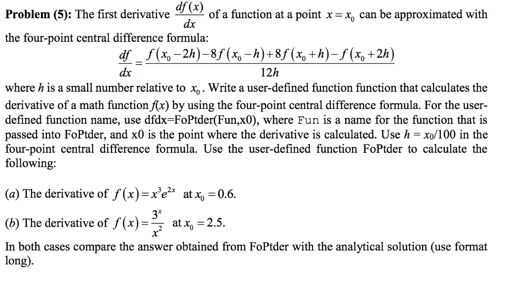 Problem (S) The first derivative ) the fourpoint