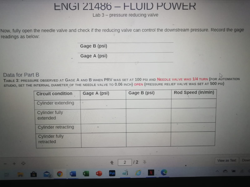 ENGI 21486 FLUID POWER Lab 3 pressure reducing