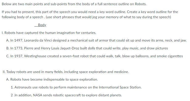 Solved Below are two main points and sub-points from the | Chegg.com
