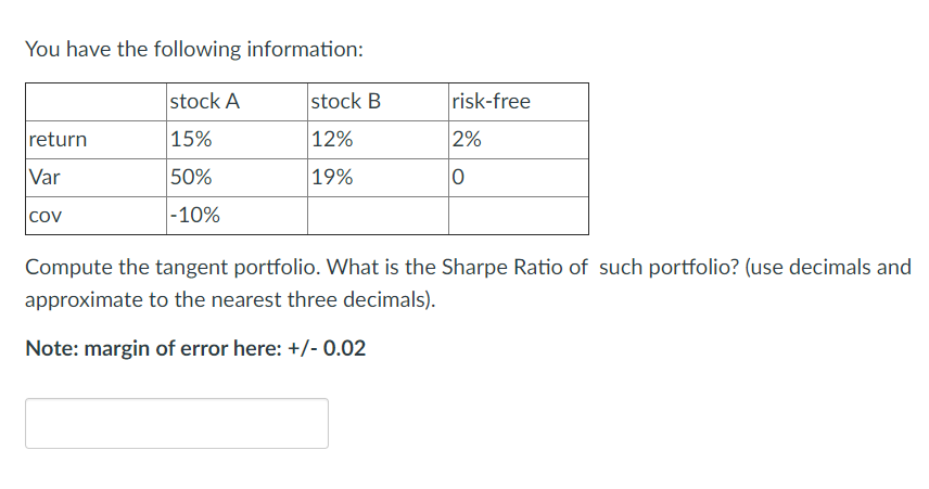 Solved You Have The Following Information: Stock A Stock B | Chegg.com