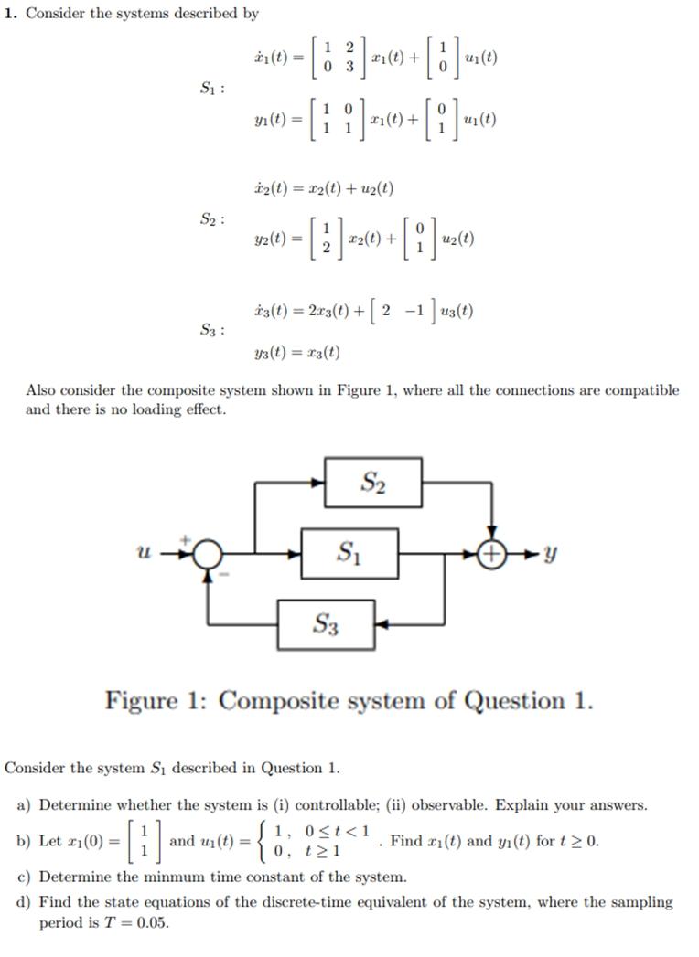Solved 1. Consider the systems described by Si: 3:10) = [3 | Chegg.com