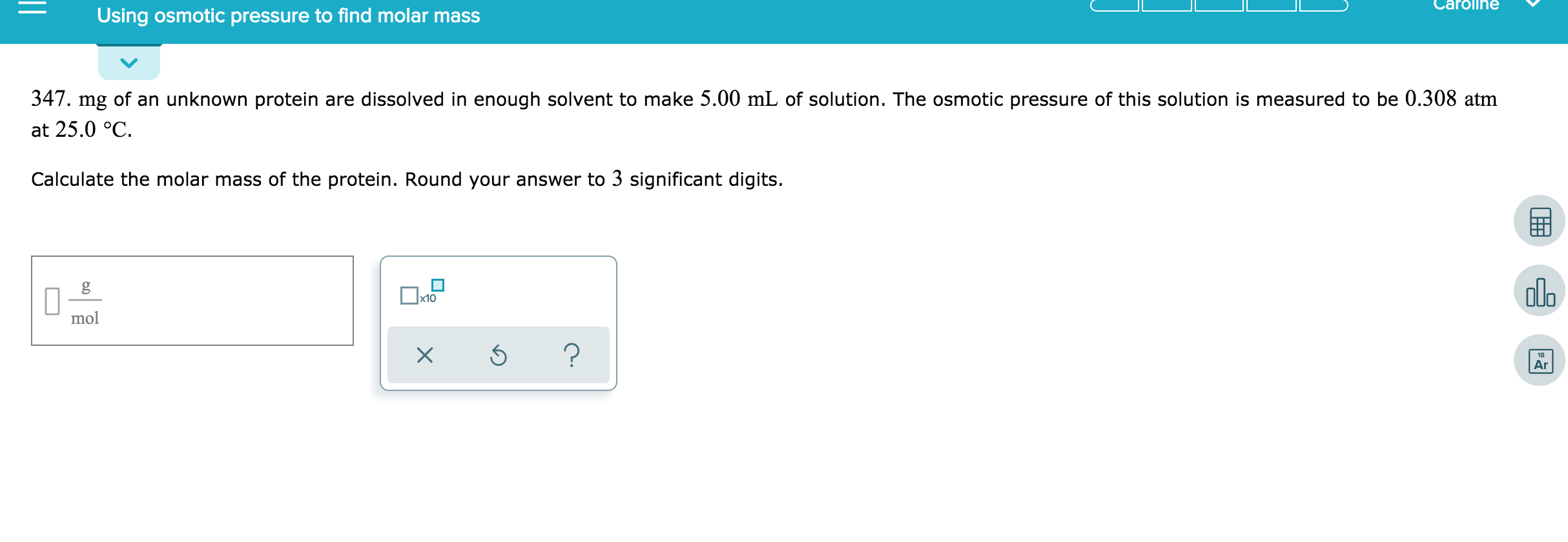 Solved CLLLL Calollhe Using osmotic pressure to find molar | Chegg.com