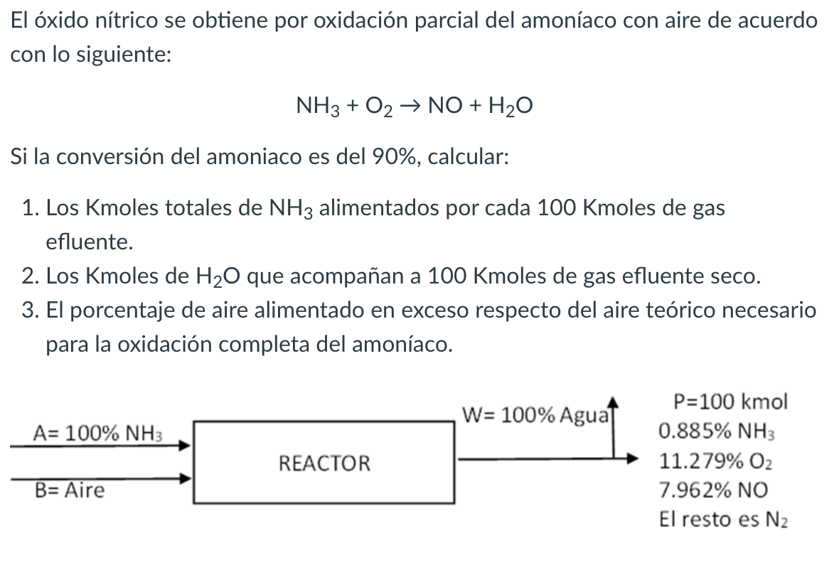 El óxido nítrico se obtiene por oxidación parcial del amoníaco con aire de acuerdo con lo siguiente: \[ \mathrm{NH}_{3}+\math