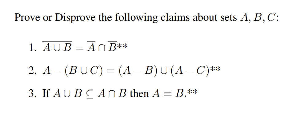 Solved Prove Or Disprove The Following Claims About Sets A, | Chegg.com