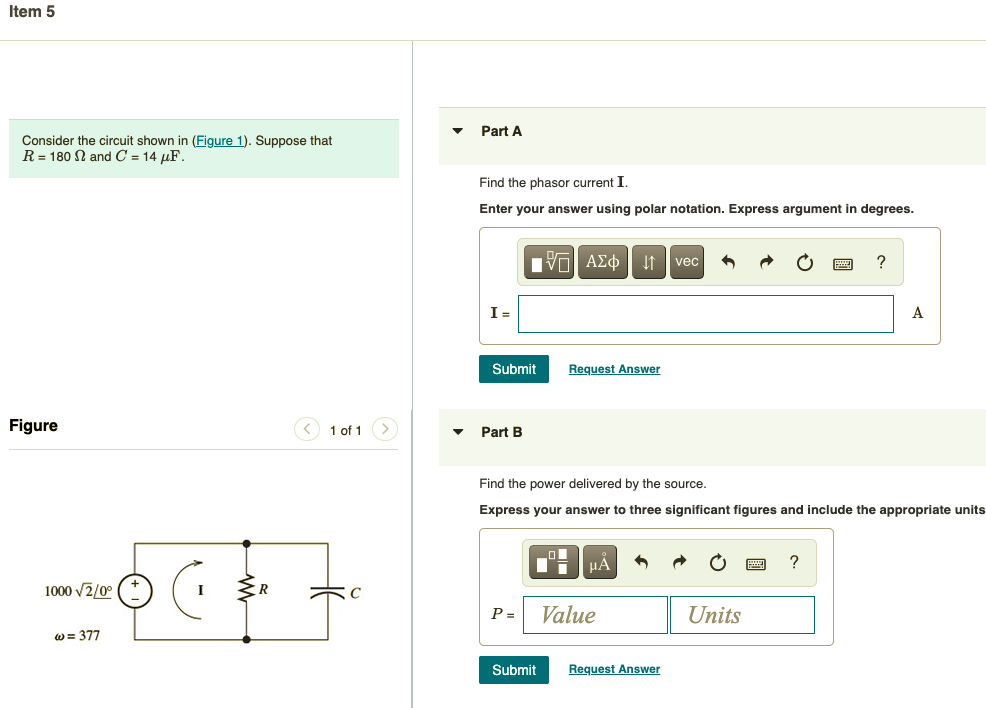 Solved Item 5 Part A Consider the circuit shown in (Figure | Chegg.com