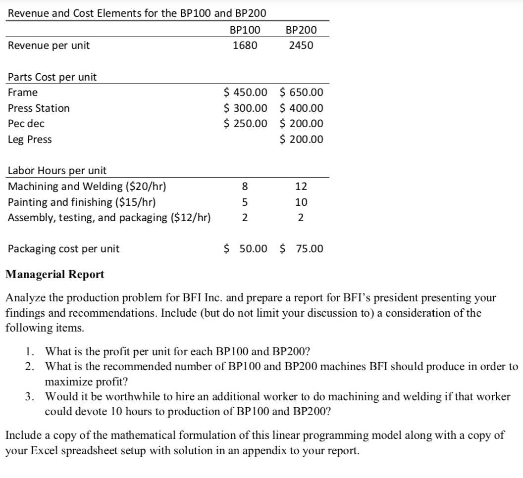 Solved Better Fitness, Inc. (BFI) manufactures exercise