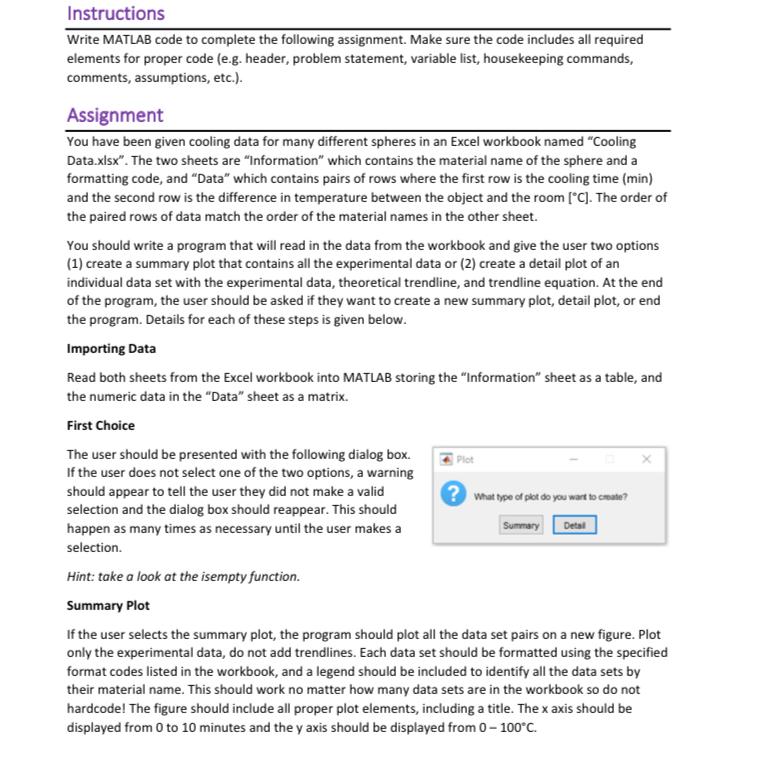 Instructions Write MATLAB code to complete the Chegg