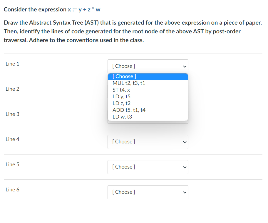 Solved Consider the expression x:=y+z∗w Draw the Abstract | Chegg.com