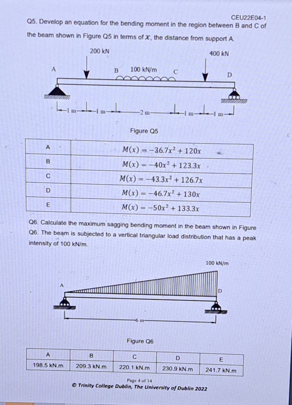 Solved CEU22E04-1 Q5. Develop an equation for the bending | Chegg.com