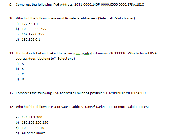Solved 9. Compress the following IPv6 | Chegg.com