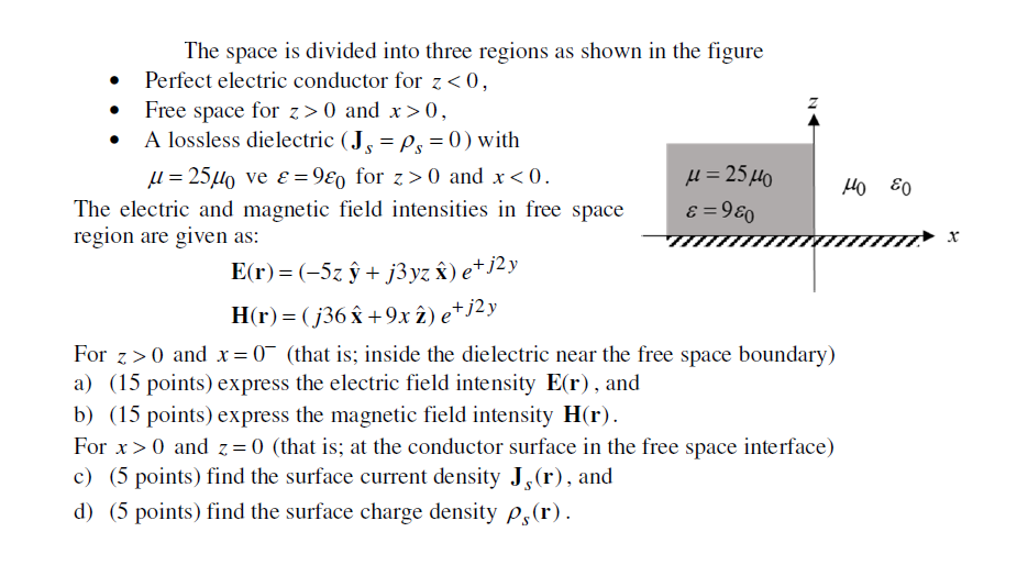Solved The space is divided into three regions as shown in | Chegg.com