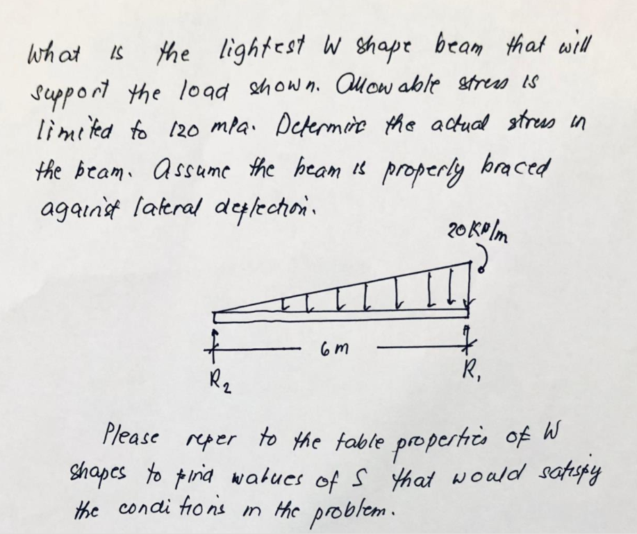 Solved What is the lightest w shape beam that will support | Chegg.com