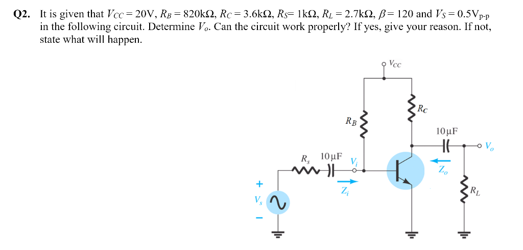 Solved Q2 It Is Given That Vcc v Rb 0k22 Rc 3 Chegg Com