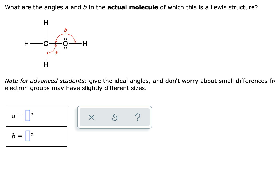 Solved What Are The Angles A And B In The Actual Molecule Of | Chegg.com