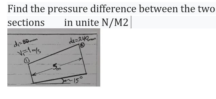 Solved Find the pressure difference between the two sections | Chegg.com