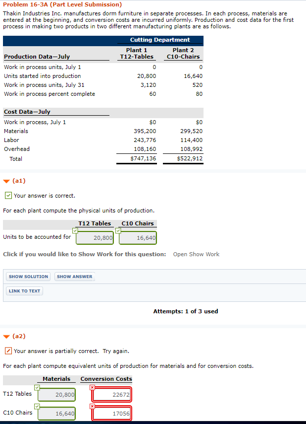 Solved Problem 16-3A (Part Level Submission) Thakin | Chegg.com