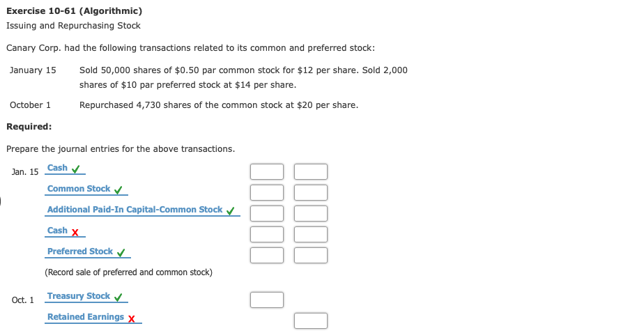 Repurchasing Solved Exercise 10-61 (Algorithmic) Issuing and Repurchasing | Chegg.com