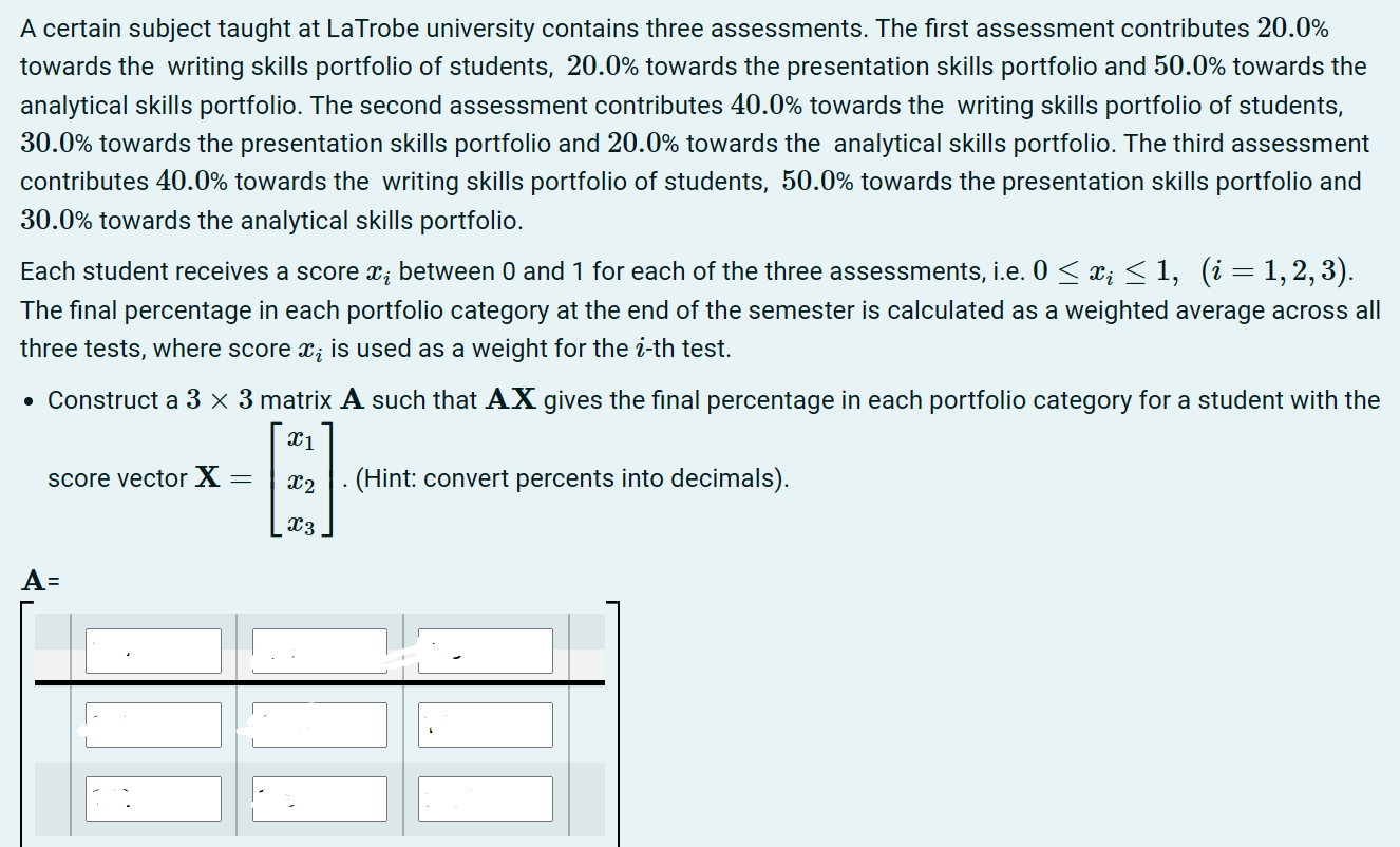 Solved - The final portfolio of a student is | Chegg.com