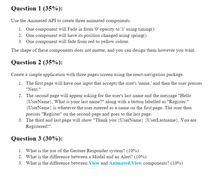 Solved Question 1(35%) : Use the Animated API to create | Chegg.com