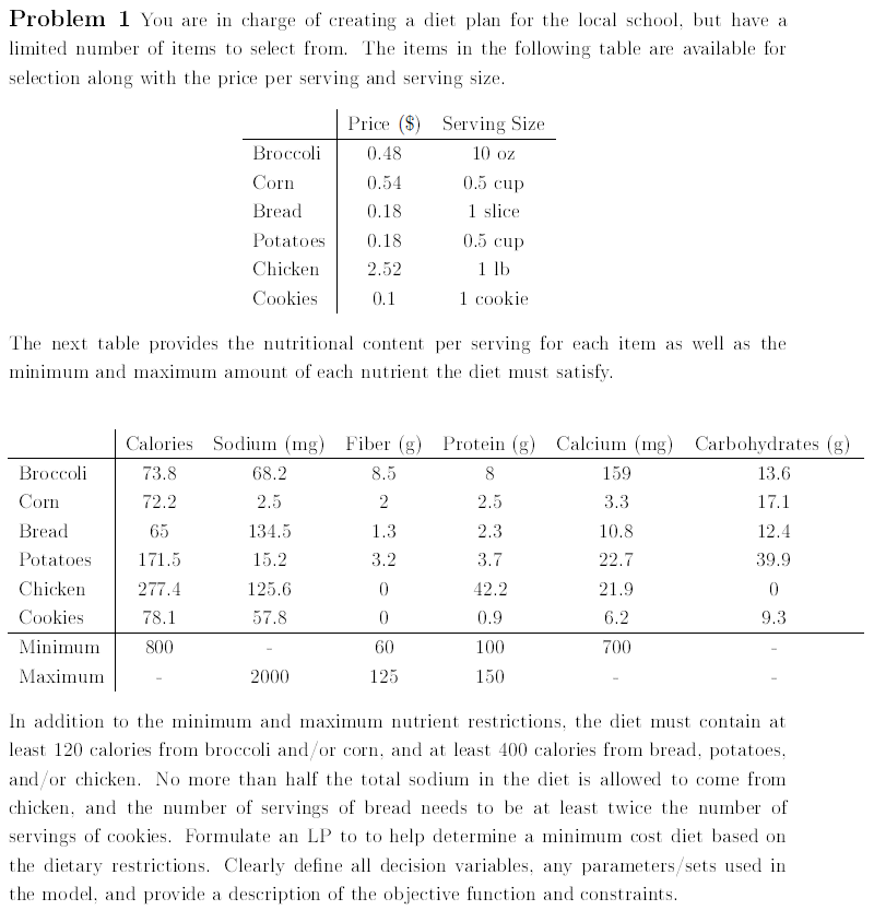 Solved Problem 1 You are in charge of creating a diet plan