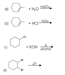 Solved a) H2SO4 + H2O b) H2O2 + HCI- CI c) + KOH A Alcohol | Chegg.com