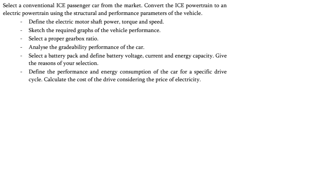 Select a conventional ICE passenger car from the