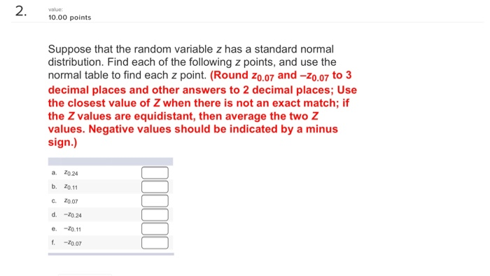 Solved 2. 10.00 points Suppose that the random variable z | Chegg.com