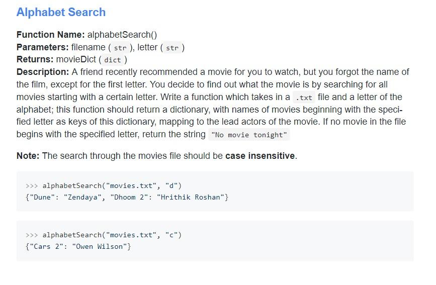 Solved Alphabet Search Function Name: alphabetSearch() | Chegg.com