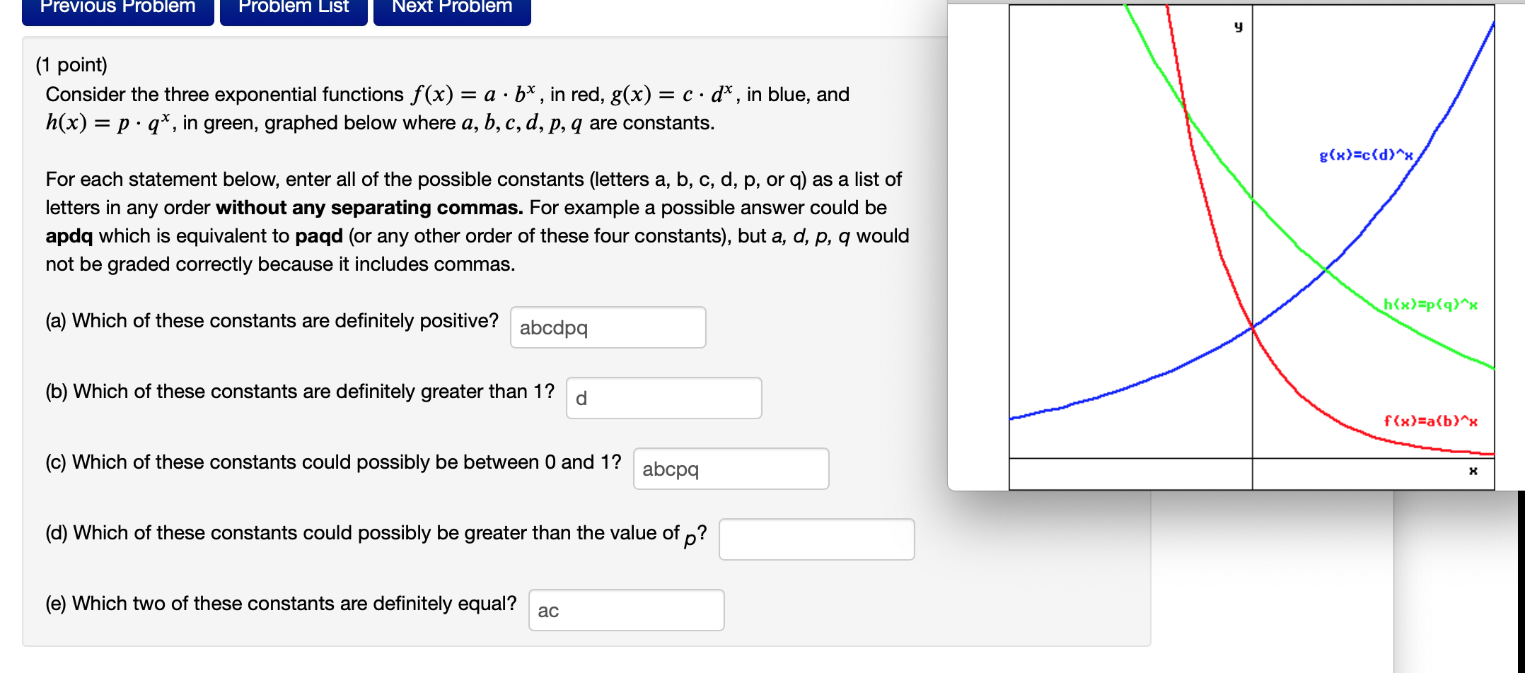 Solved Previous Problem Problem List Next Problem 1 point