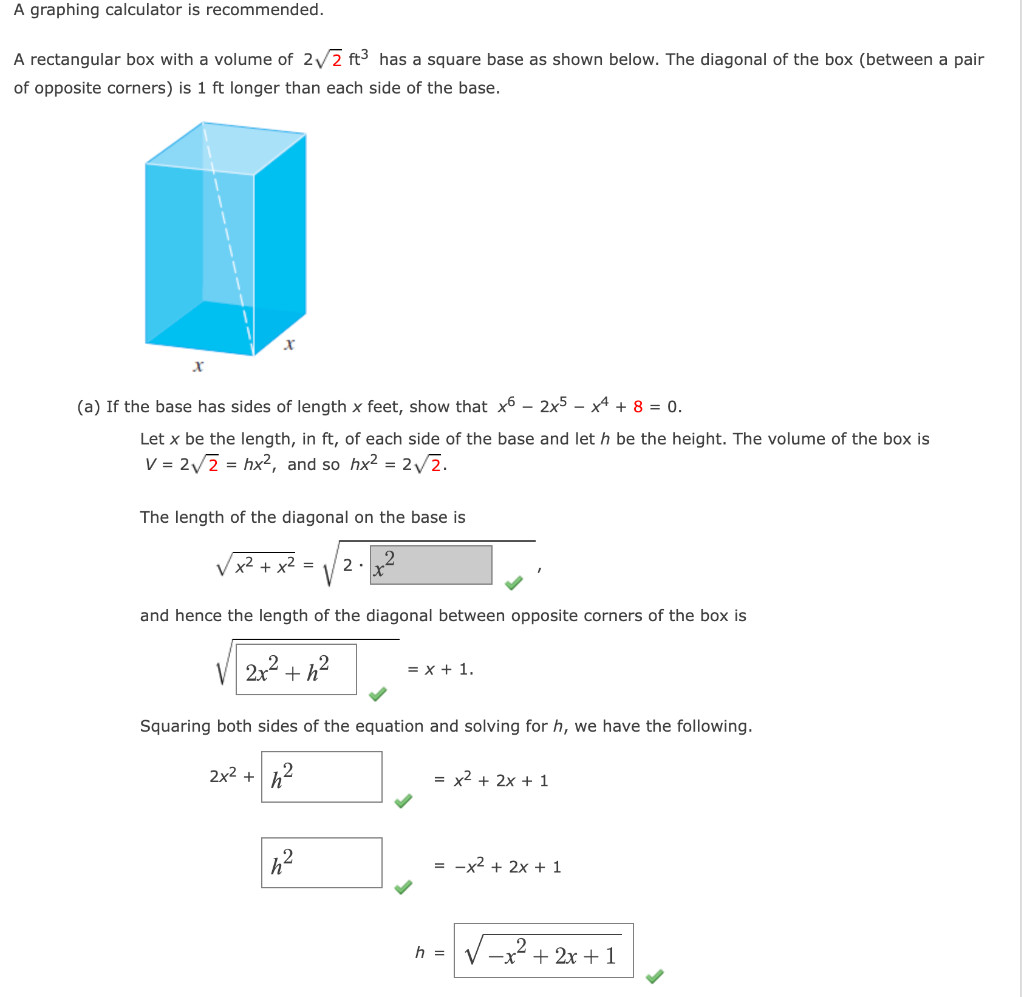 Solved A Rectangular Box With A Volume Of 22ft3 Has A Square