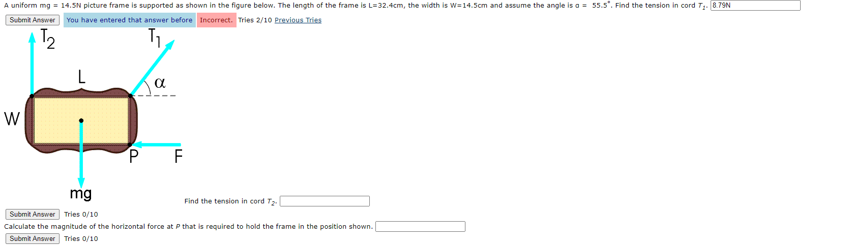 Solved W 14 5cm And Assume The Angle Is A 55 5º Find T Chegg Com