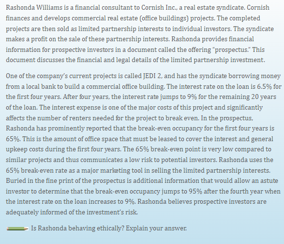 Solved Rashonda Williams is a financial consultant to