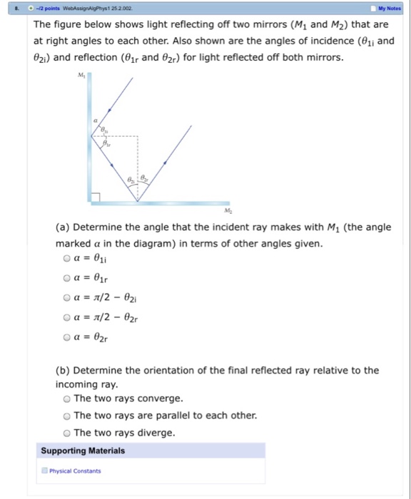 Solved My The figure below shows light reflecting off two | Chegg.com