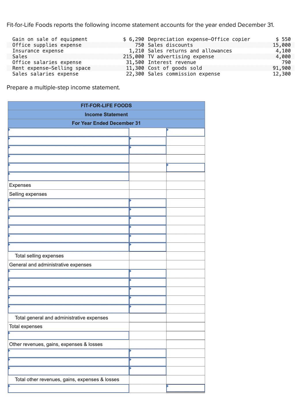 Solved Fit-for-life Foods Reports The Following Income 