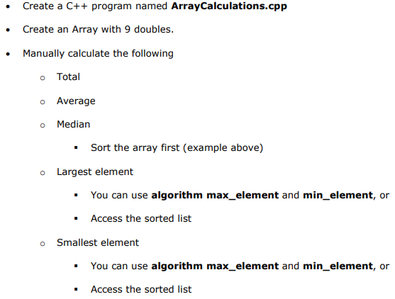 Solved Create a C++ program named Array Calculations.cpp | Chegg.com