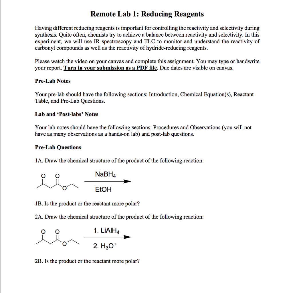 Solved Remote Lab 1: Reducing Reagents Having different | Chegg.com