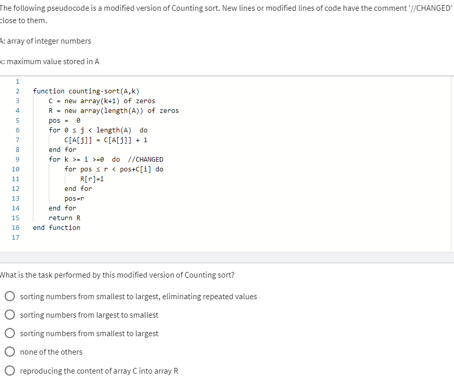 Solved The following pseudocode is a modified version of | Chegg.com