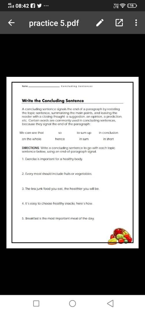 concluding sentence exercises