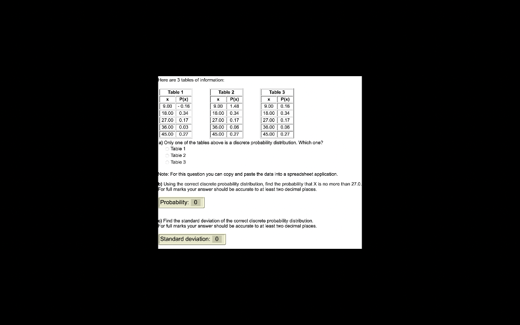 Solved Here are 3 tables of information: a) Only one of the | Chegg.com