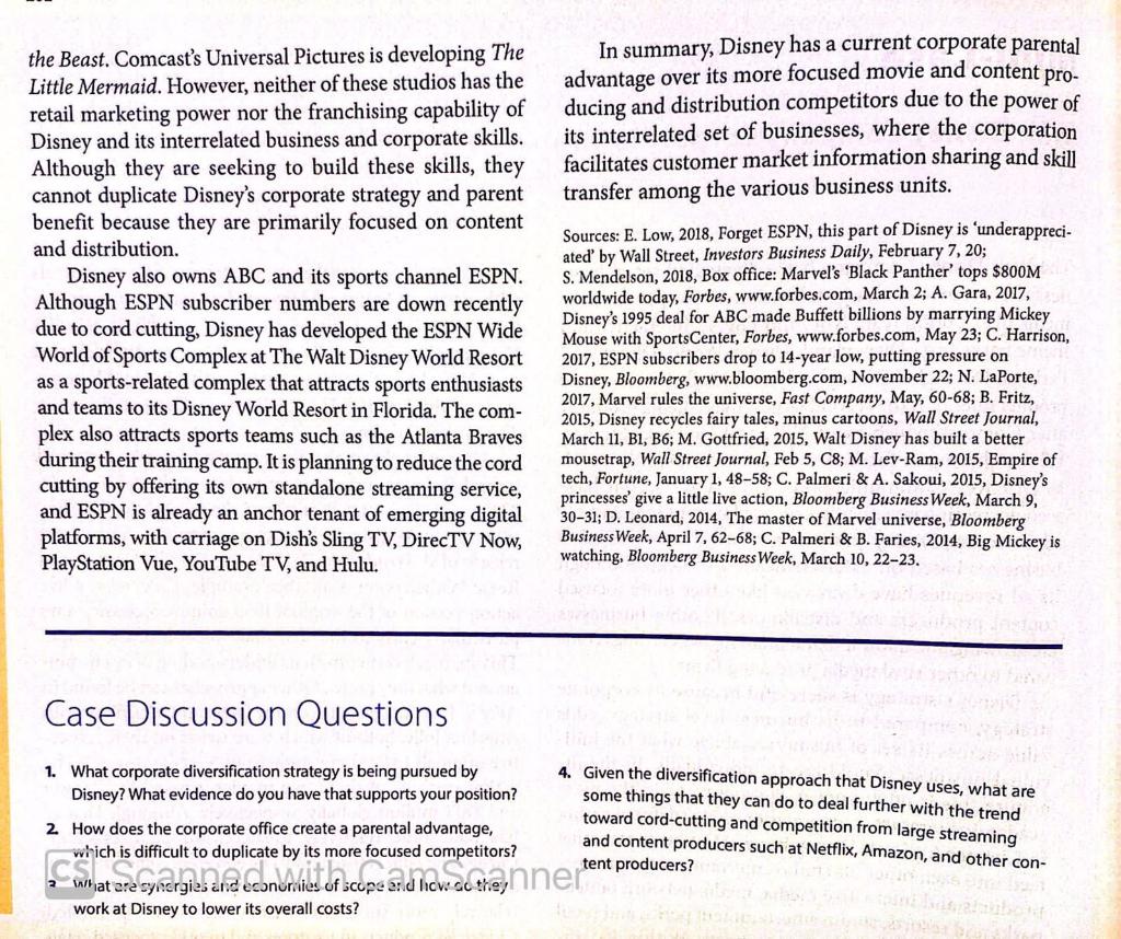 Solved MiniCase Walt Disney Company Corporate Strategy The