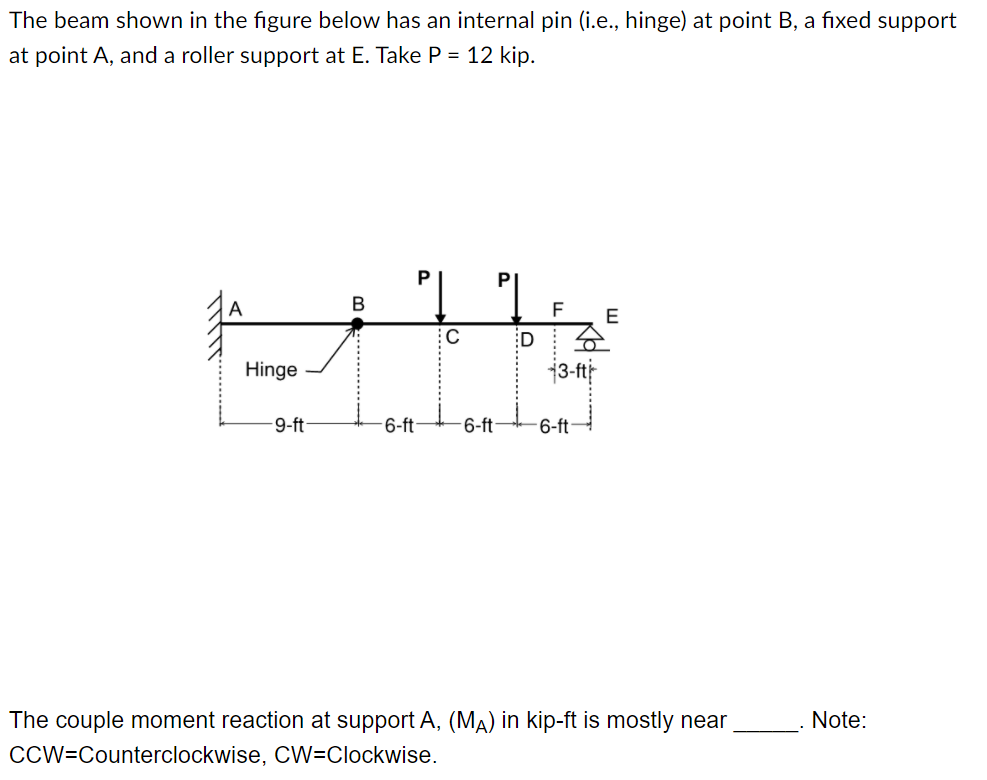 Solved The beam shown in the figure below has an internal | Chegg.com
