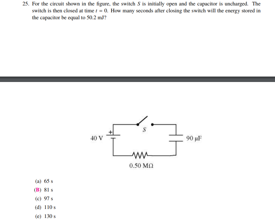 Solved 25. For the circuit shown in the figure, the switch S | Chegg.com