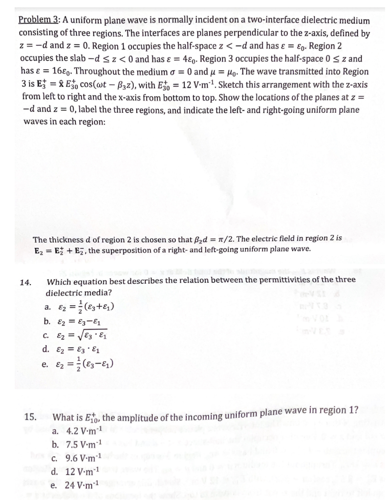 Solved Problem 3: A uniform plane wave is normally incident | Chegg.com