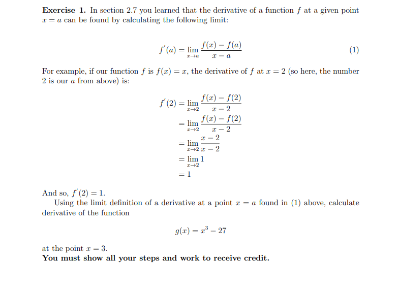 Solved Exercise 1. In section 2.7 you learned that the | Chegg.com