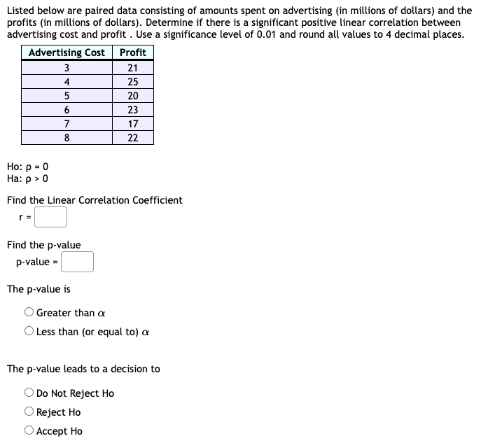 Solved Listed below are paired data consisting of amounts | Chegg.com