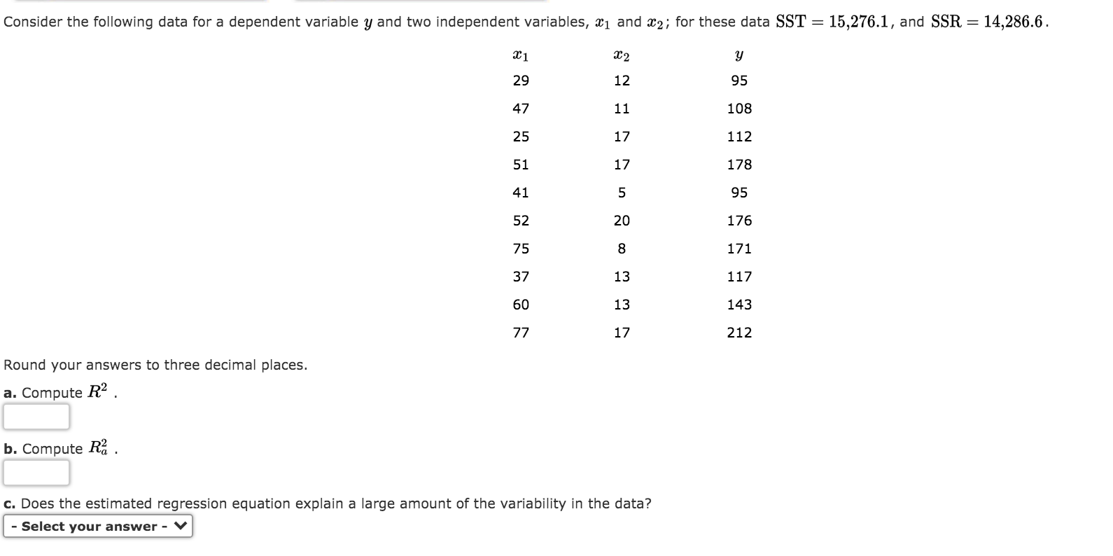 Solved Consider The Following Data For A Dependent Variable 7334