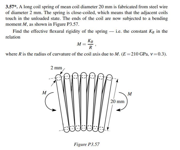 A long coil spring of mean coil diameter 20 mm is